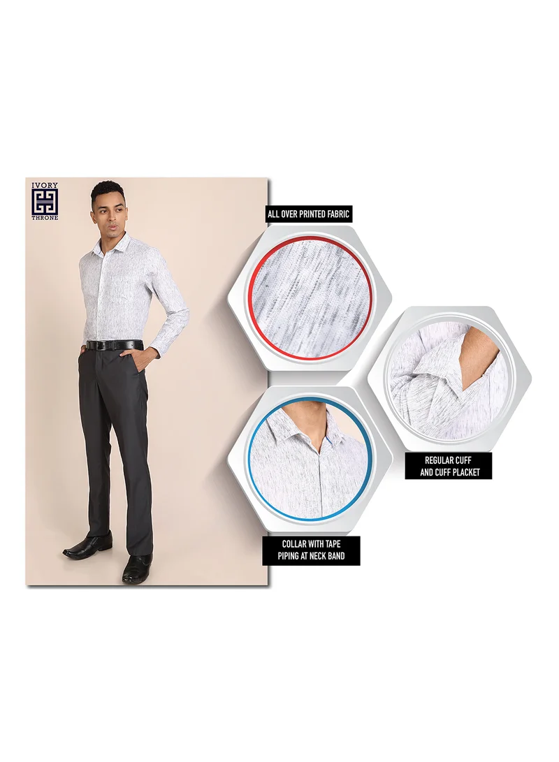 Ivory Throne Classic Printed Semi Cutaway Collared Formal Shirt White