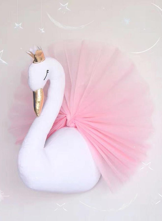 Bluelans - Lovely Crown Small Swan Shaped Wall Hanging Ornament Pink/White 40x54centimeter - Image 1