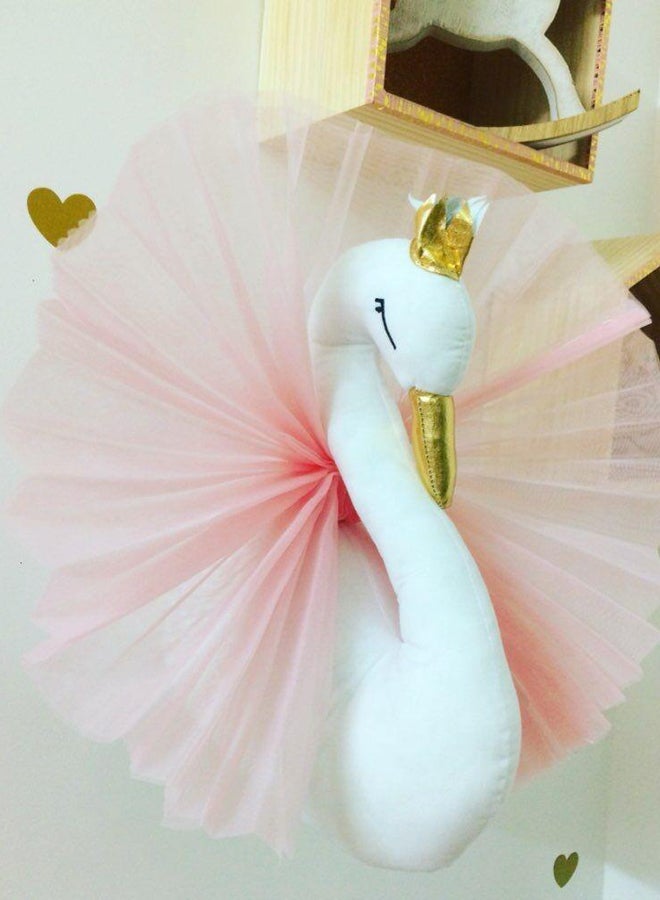 Bluelans - Lovely Crown Small Swan Shaped Wall Hanging Ornament Pink/White 40x54centimeter - Image 1