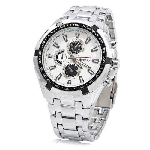 Men's Water Resistant Stainless Steel Analog Watch 8023 - 42 mm - Silver