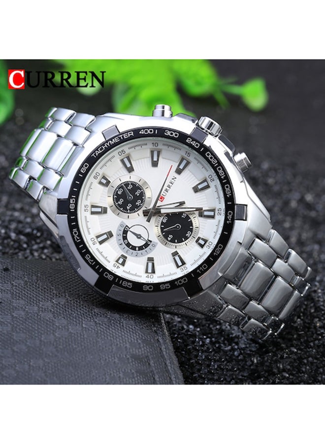 Men's Water Resistant Stainless Steel Analog Watch 8023 - 42 mm - Silver
