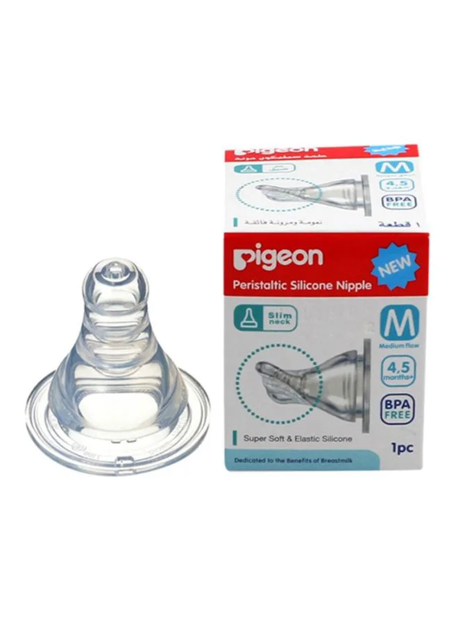 pigeon Peristaltic Silicone Slim Neck Nipple, Medium Flow, 4-5+ M - Clear