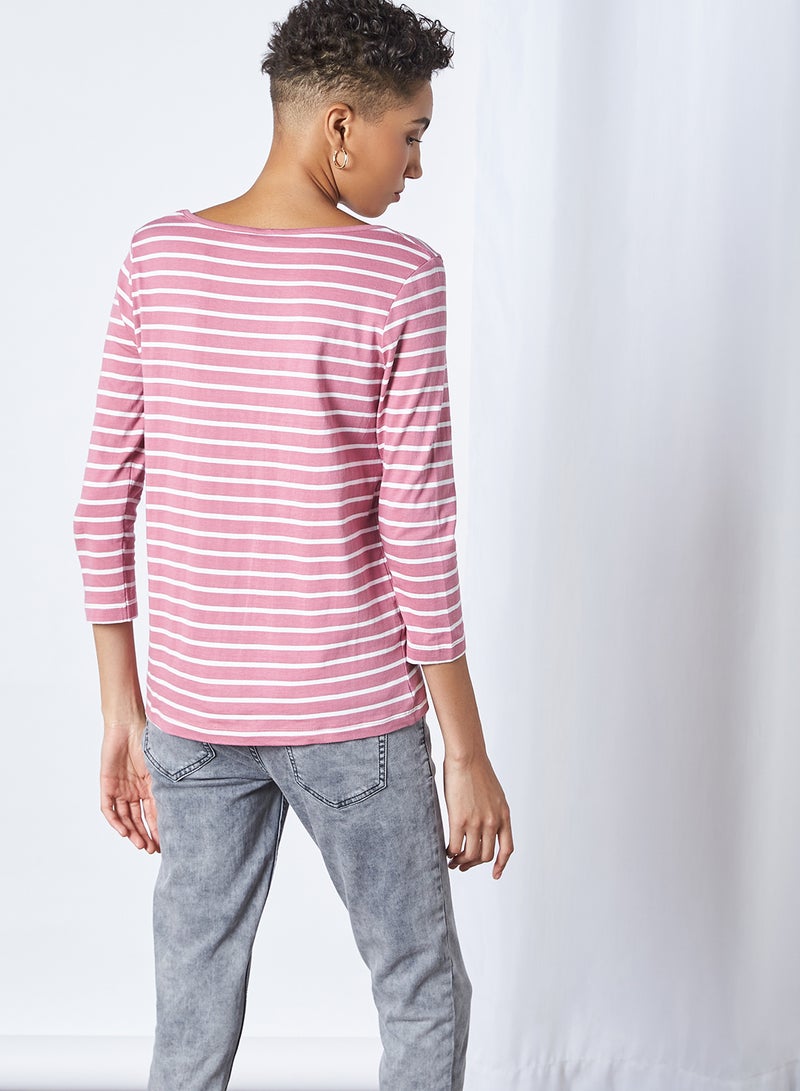 FAME FOREVER Striped Three Quarter Sleeve T-Shirt Mauve  - Image 4