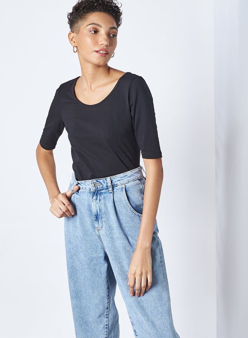 GINGER BY LIFESTYLE Scoop Back T-Shirt Black  - Image 1