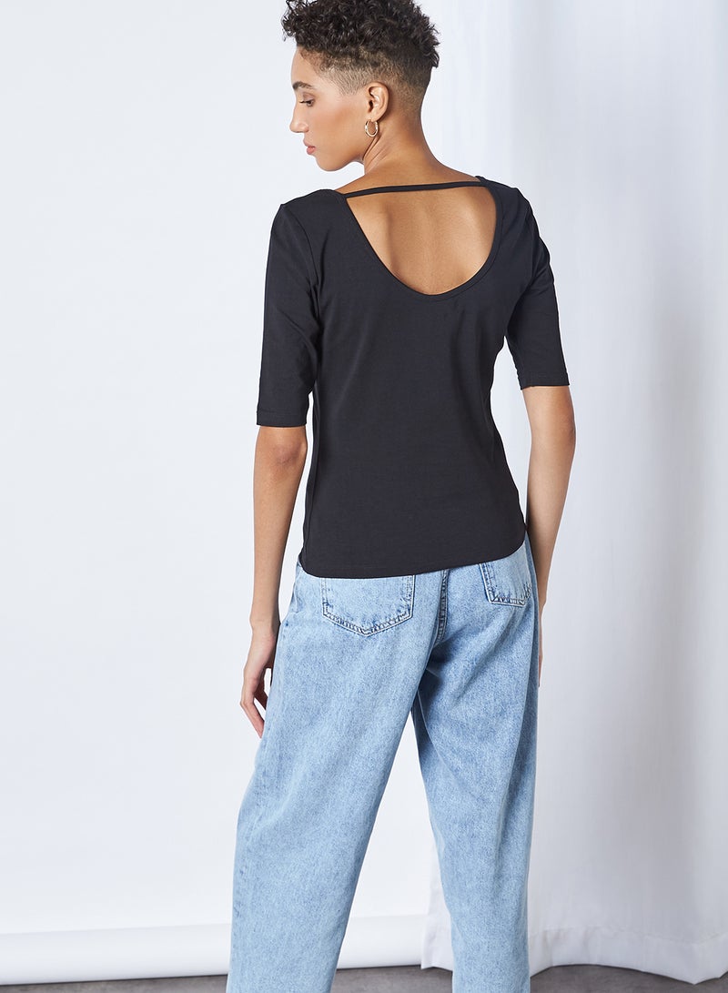 GINGER BY LIFESTYLE Scoop Back T-Shirt Black  - Image 2