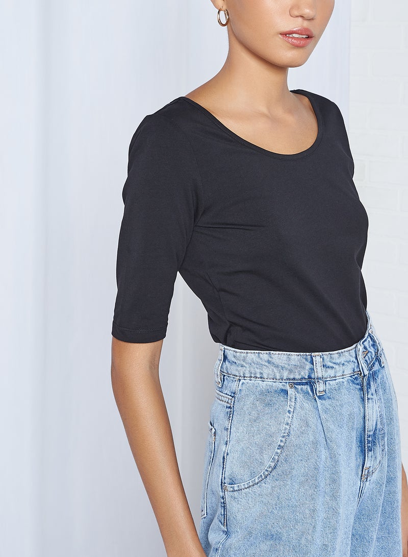 GINGER BY LIFESTYLE Scoop Back T-Shirt Black  - Image 3