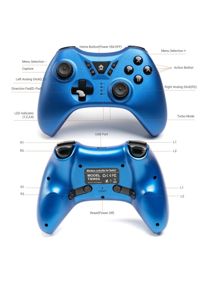 TSW05 Wireless Gamepad Compatible for Switch PS4 PS3 PC Android TV Box Bluetooth Connection Ergonomic Design Pressure Sensitive Buttons  - Image 5