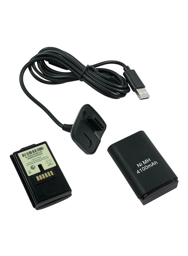 Black 2 in 1 Black Battery Pack Charging Cable USB Set for XBOX 360 Wireless Controller - Image 1