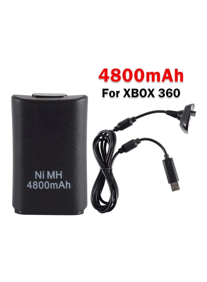 Black 2 in 1 Black Battery Pack Charging Cable USB Set for XBOX 360 Wireless Controller - Image 2