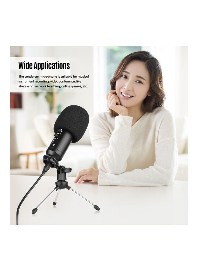 ammoon - USB Condenser Microphone with Mini Desktop Metal Tripod Stand & Windscreen Black - Image 1