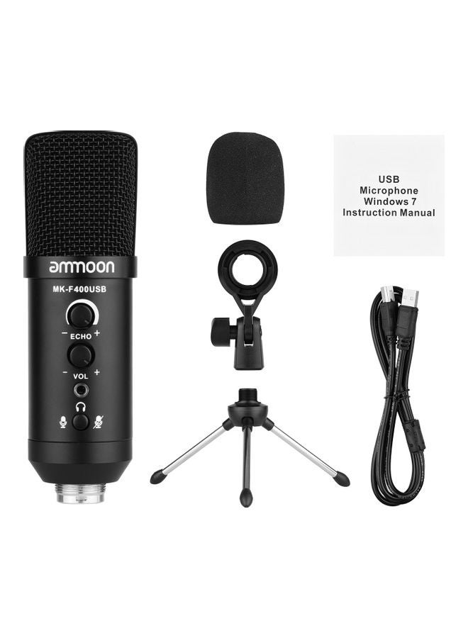 ammoon - USB Condenser Microphone with Mini Desktop Metal Tripod Stand & Windscreen Black - Image 1
