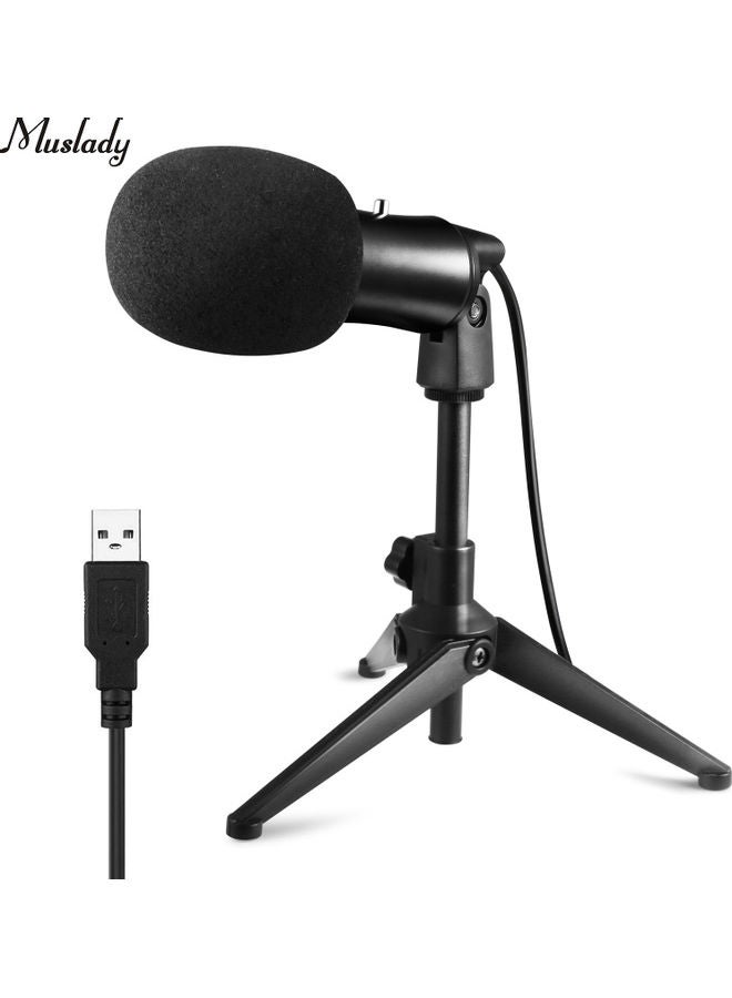 Muslady USB Microphone with Desktop Mini Tripod Stand & Windscreen Black - Image 2