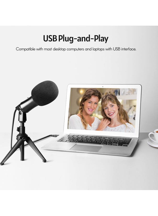 Muslady USB Microphone with Desktop Mini Tripod Stand & Windscreen Black - Image 4