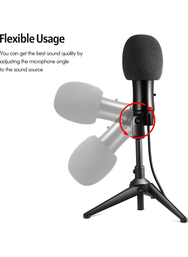 Muslady USB Microphone with Desktop Mini Tripod Stand & Windscreen Black - Image 5