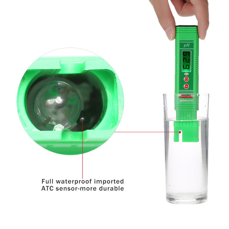 KKmoon - Professional And Power-Saving Pen-Type pH Meter With Automatic Temperature Compensation Function For Testing Water Quality Green 18.00 X 3.00 X 7.00cm - Image 1