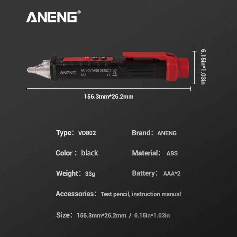 جهاز اختبار كهربائي لجهد التيار المتردد بتَصميم قلم أسود 18.00 X 3.00 X 3.00سم - Image 2