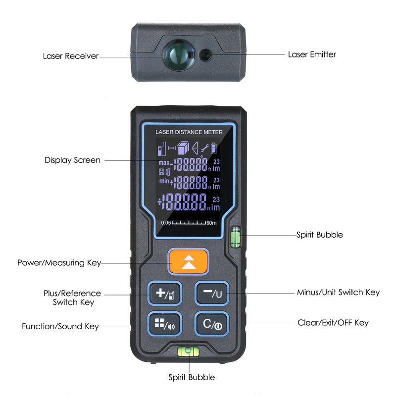 Handheld Laser Distance Meter Blue 16.80 X 4.30 X 11.50cm - Image 3