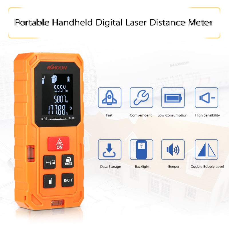 KKmoon 80m Portable Handheld Digital Laser Distance Meter Orange 17.50 X 4.40 X 12.50cm  - Image 2