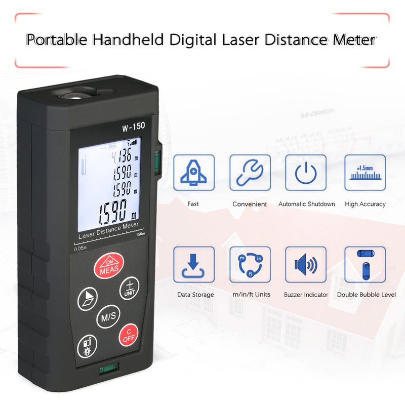 150m Mini Handheld Digital Laser Distance Meter with LCD Backlight Black 14.50 X 3.80 X 9.00cm  - Image 4