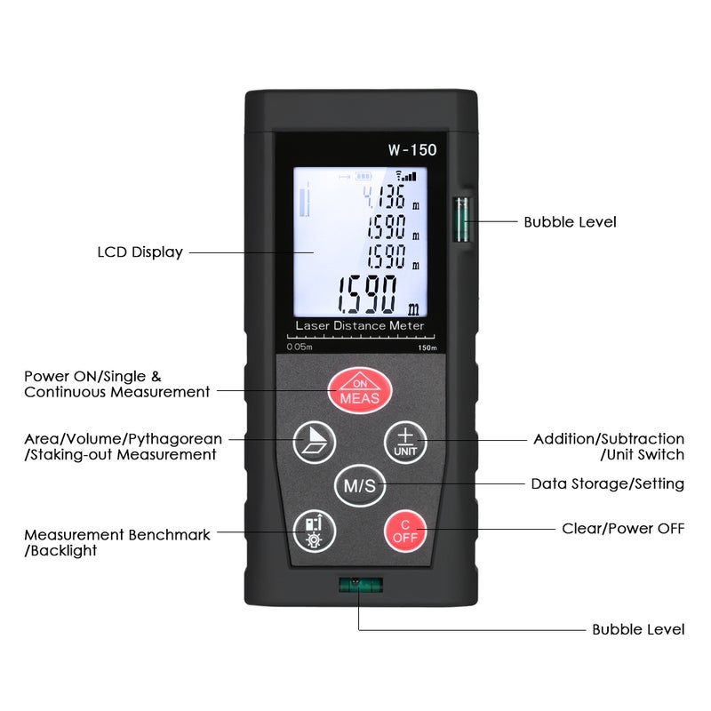 150m Mini Handheld Digital Laser Distance Meter with LCD Backlight Black 14.50 X 3.80 X 9.00cm  - Image 3