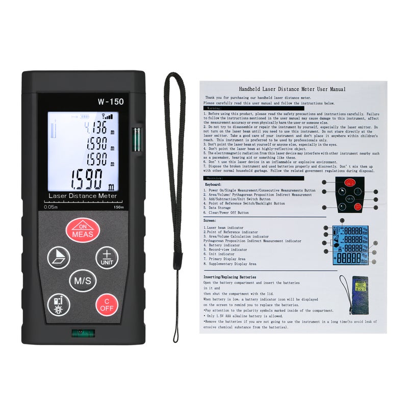 150m Mini Handheld Digital Laser Distance Meter with LCD Backlight Black 14.50 X 3.80 X 9.00cm  - Image 5