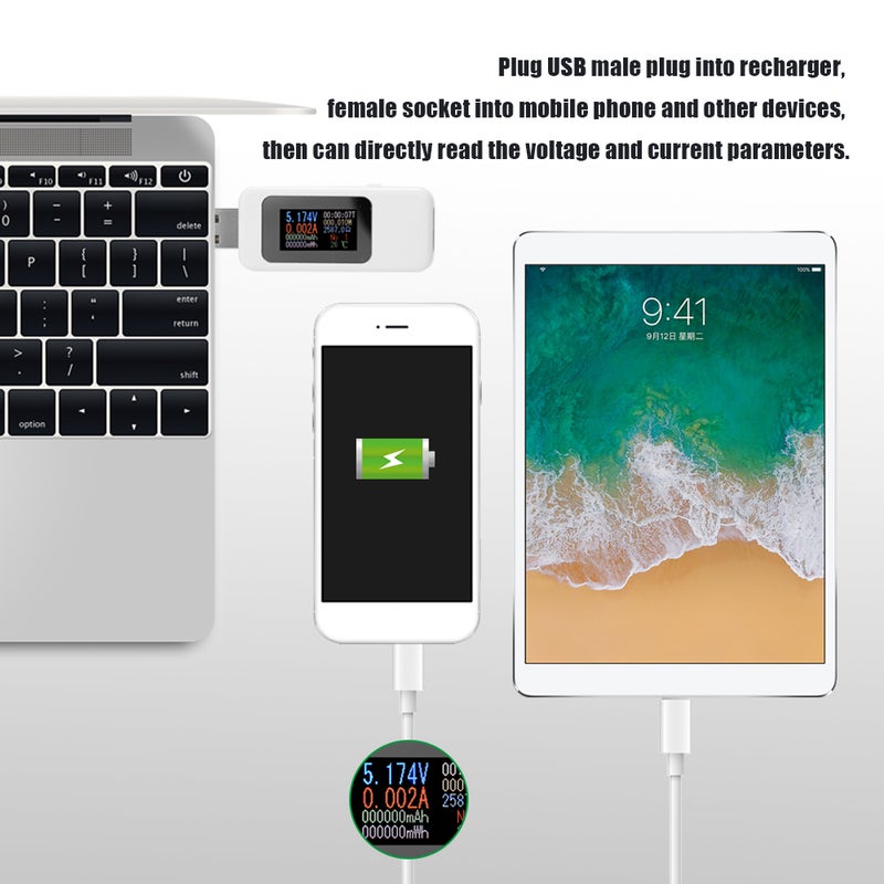 مقياس أميتر رقمي مزود بشاشة LCD ومنفذ USB أبيض 15.00 X 1.50 X 9.50سم  - Image 2
