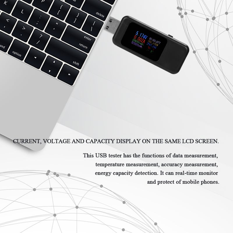 مقياس أميتر رقمي مزود بشاشة LCD ومنفذ USB أسود 15.00 X 1.50 X 9.50سم  - Image 5
