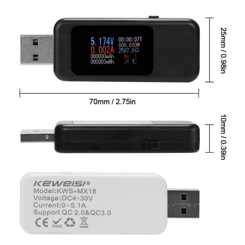 مقياس أميتر رقمي مزود بشاشة LCD ومنفذ USB أسود 15.00 X 1.50 X 9.50سم  - Image 2