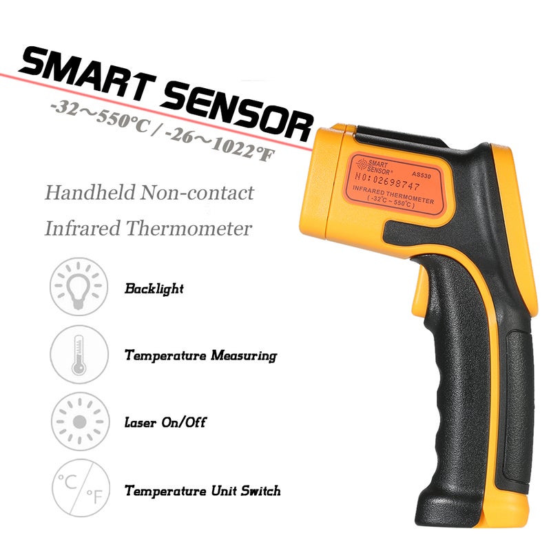SMART SENSOR - Mini Handheld Non-contact LCD Infrared Thermometer Black/Orange 21.30 X 4.00 X 13.50cm - Image 1