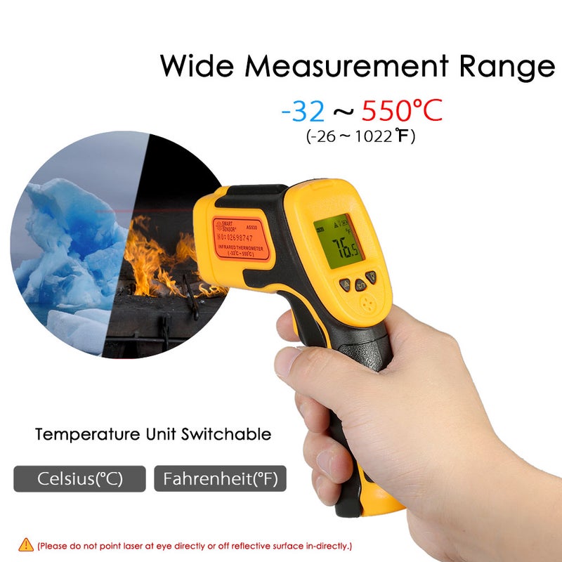 SMART SENSOR - Mini Handheld Non-contact LCD Infrared Thermometer Black/Orange 21.30 X 4.00 X 13.50cm - Image 1