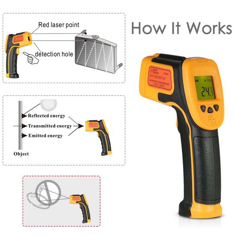 SMART SENSOR - Mini Handheld Non-contact LCD Infrared Thermometer Black/Orange 21.30 X 4.00 X 13.50cm - Image 1
