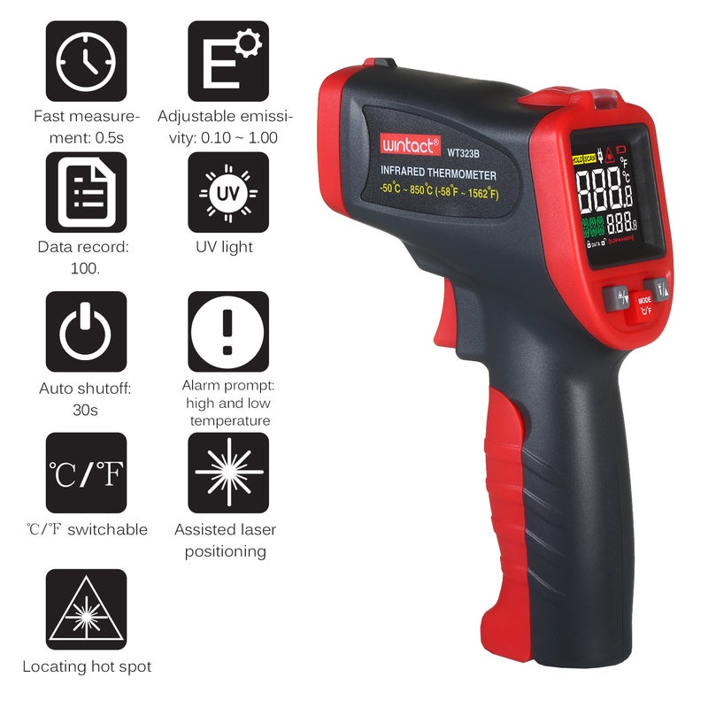 Professional Industrial Non-Contact Infrared Thermometer Black/Red 20.00 X 6.00 X 12.50cm - Image 4