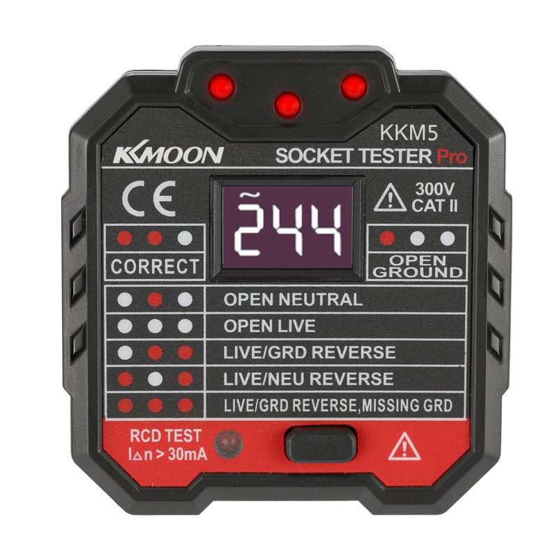 KKmoon - Digital Display Socket Detector Black 7.50 X 7.30 X 7.40cm - Image 1