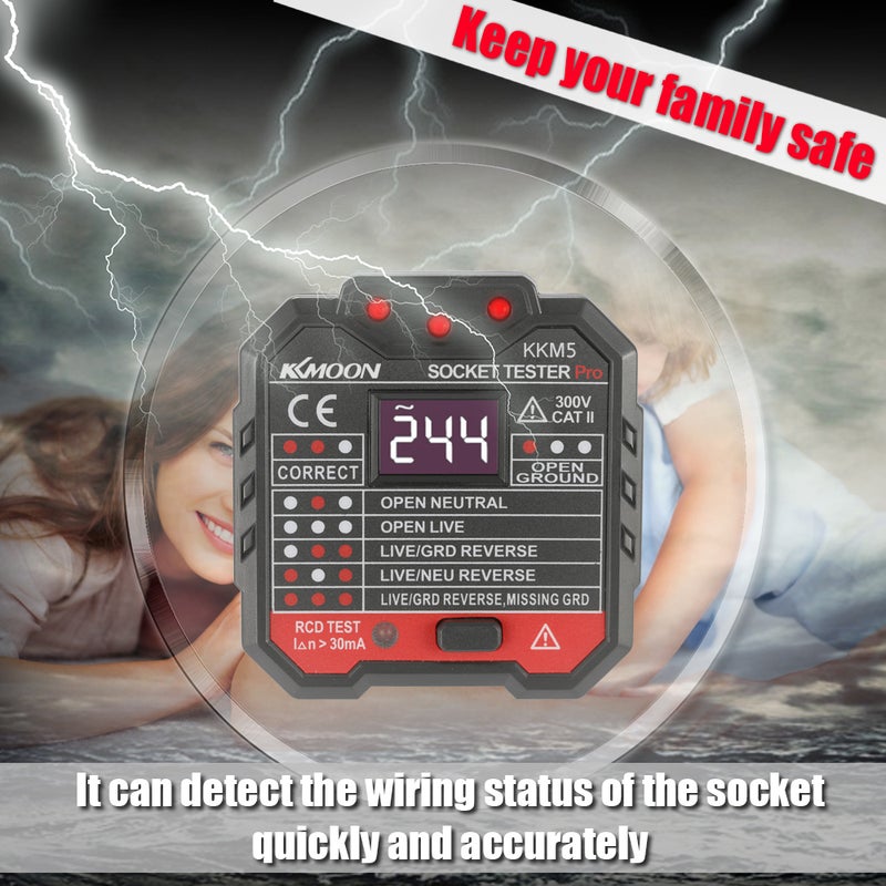 KKmoon - Digital Display Socket Detector Black 7.50 X 7.30 X 7.40cm - Image 1
