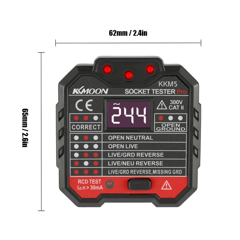 KKmoon - Digital Display Socket Detector Black 7.50 X 7.30 X 7.40cm - Image 1