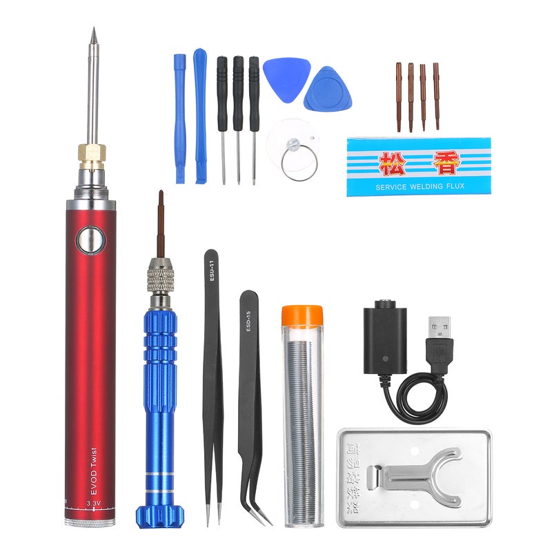 22 Piece Electric Soldering Iron And Screwdriver Set Red 20.00 X 4.00 X 11.00cm - Image 1