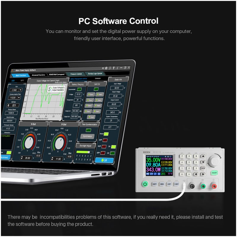 Generic - RD6018 18A Constant-Voltage and Constant-Current Direct-Current Power-Supply Module Keypad PC Software Control Voltmeter Multicolor 25.00 X 10.00 X 15.00cm - Image 1
