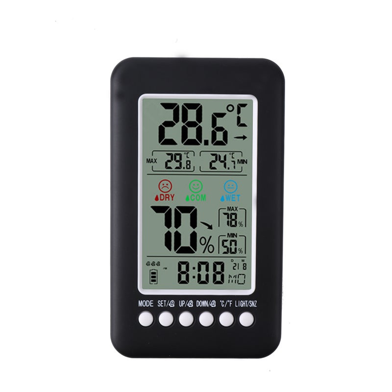 Hygrometer Smart Digital Voice-Clock Alarm Black 15.70 X 3.00 X 9.50cm - Image 1