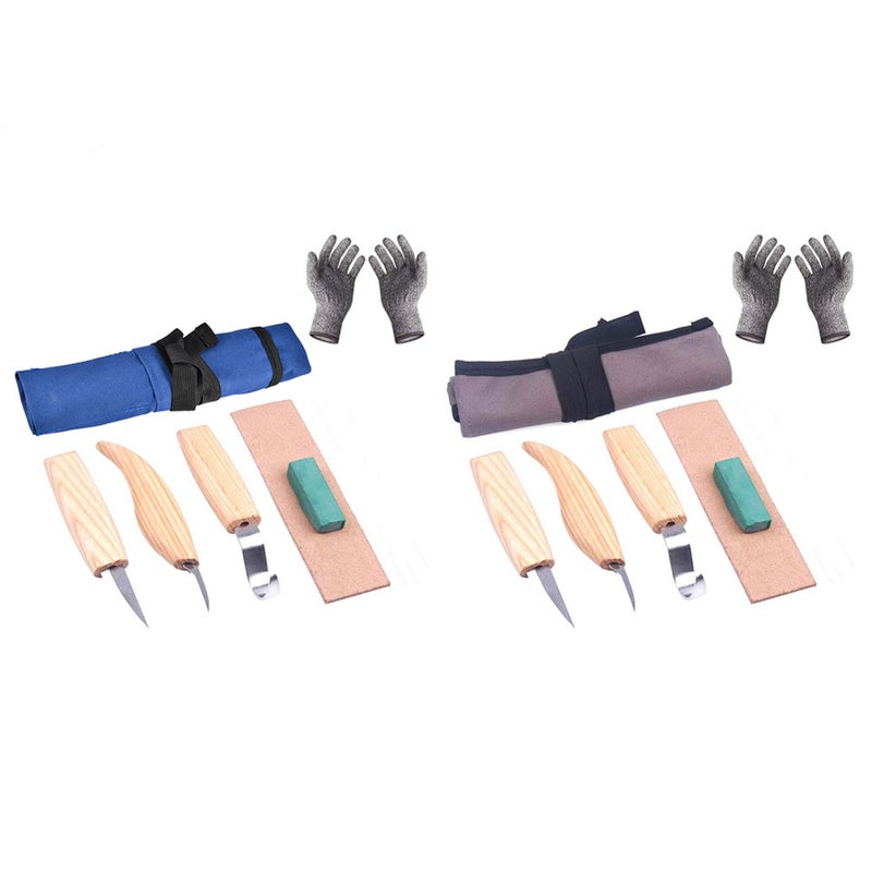 6-Piece Wooden Carving Tools With Cut-Proof Gloves Blue 15.00 X 6.00 X 15.00cm  - Image 3