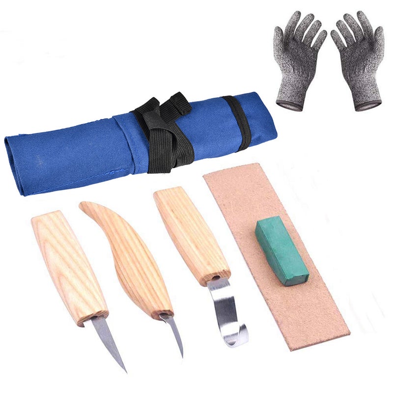 6-Piece Wooden Carving Tools With Cut-Proof Gloves Blue 15.00 X 6.00 X 15.00cm  - Image 4