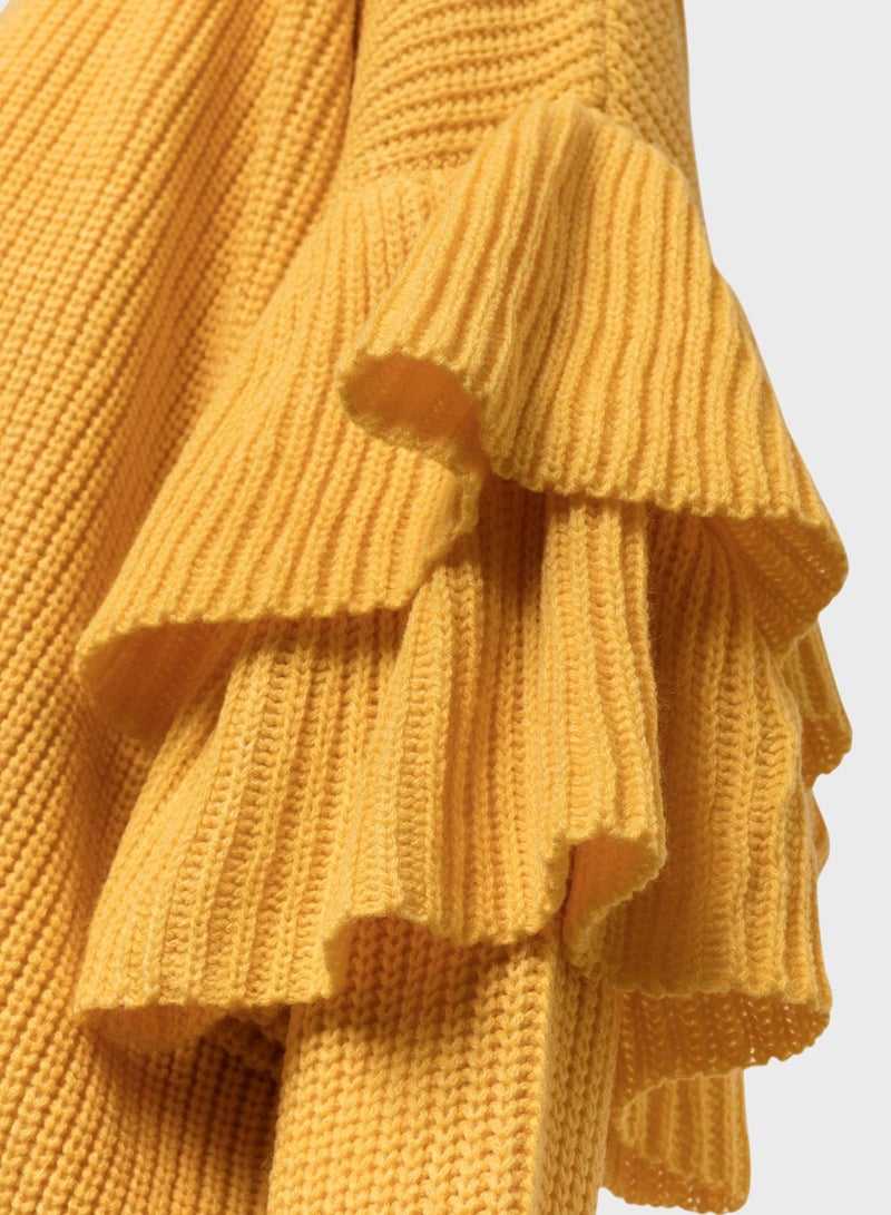 RINA - Knitted Layered Sleeve Cardigan Yellow - Image 1