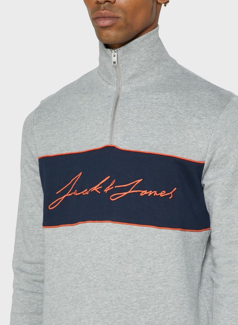جاك اند جونز سويت شيرت هيكاري بقصة عادية وسحاب نصفي رمادي - Image 3