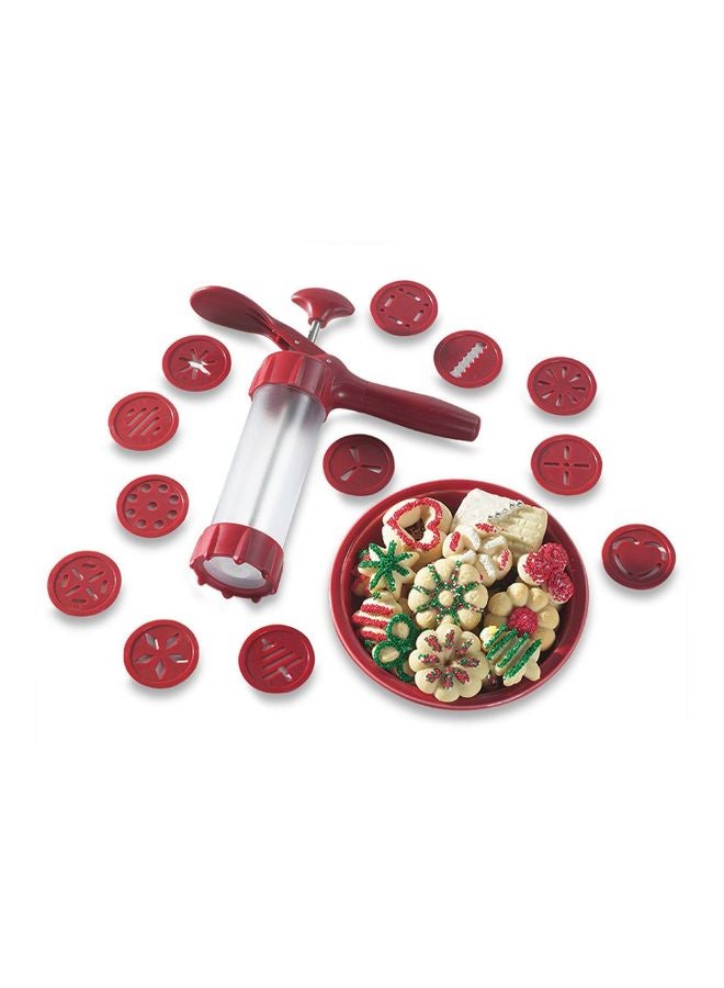 12-Piece Spritz Cookie Press Set Red 5.9x2.6x13.2inch
