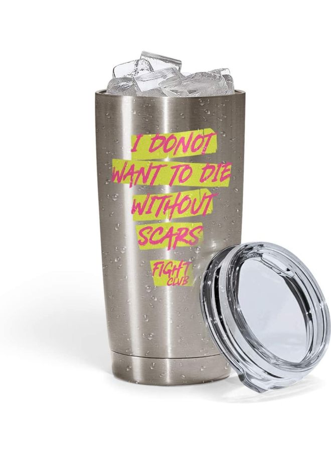 LOUD UNIVERSE Scars Quote From Fight Club Printed Stainless Steel Travel Tumbler With Lid Scars Quote From Fight Club Silver  - Image 2