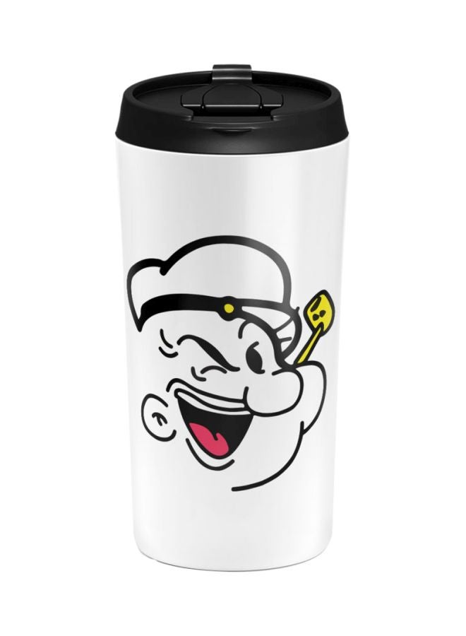 LOUD UNIVERSE Popeye Face Minimal Style Printed Stainless Steel Travel Tumbler With Lid Popeye Face Minimal Style White  - Image 1