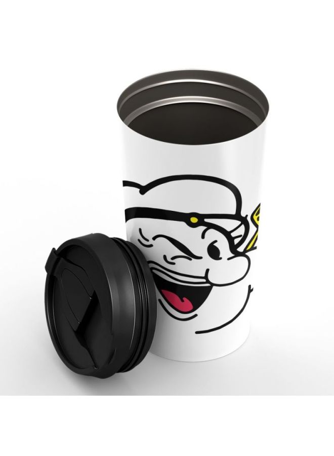 LOUD UNIVERSE Popeye Face Minimal Style Printed Stainless Steel Travel Tumbler With Lid Popeye Face Minimal Style White  - Image 2