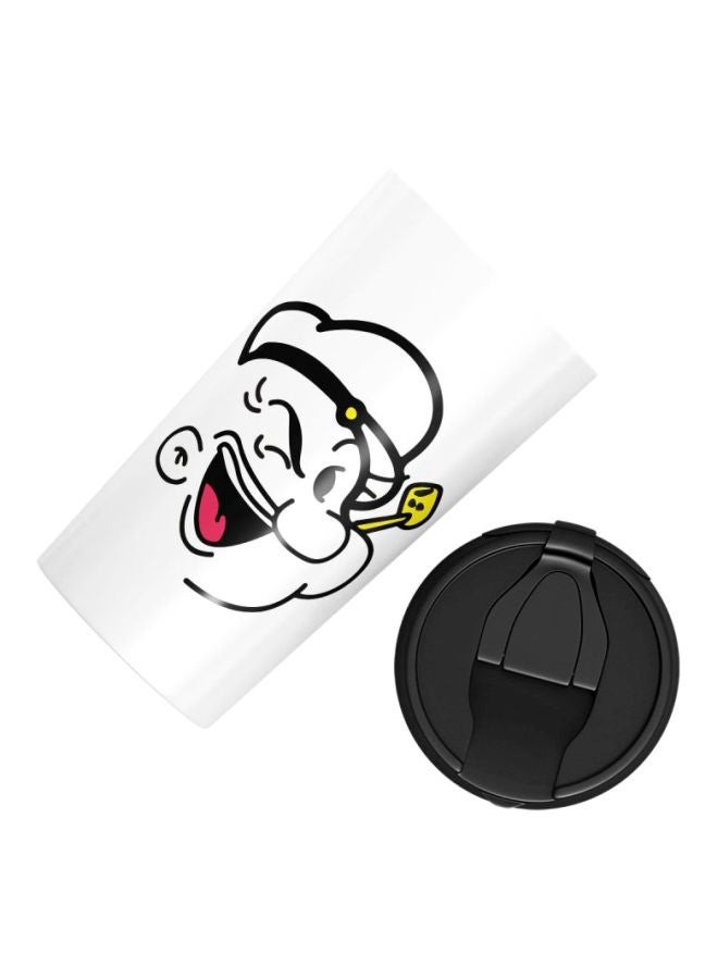 LOUD UNIVERSE Popeye Face Minimal Style Printed Stainless Steel Travel Tumbler With Lid Popeye Face Minimal Style White  - Image 3