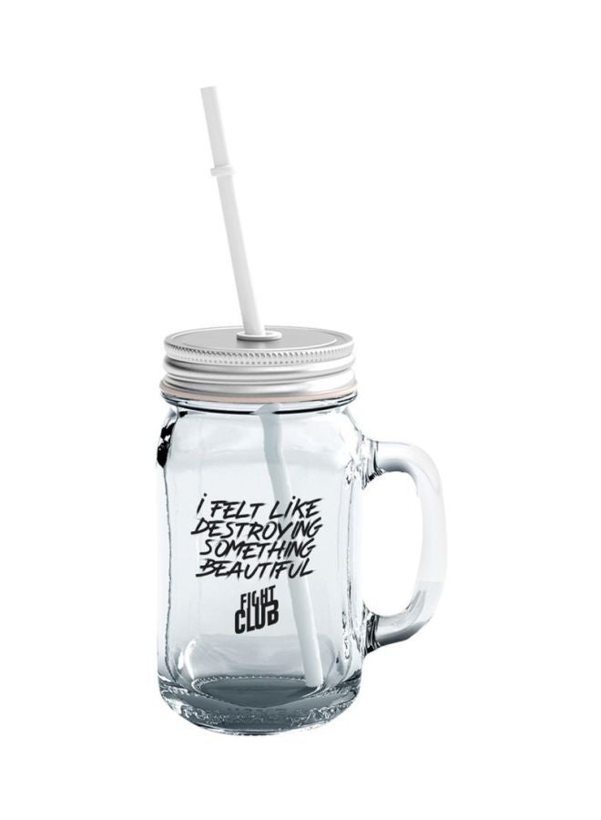 LOUD UNIVERSE Fish Friendly Printed Glass Mason Tumbler With Lid And Straw Clear/Black/Silver  - Image 1