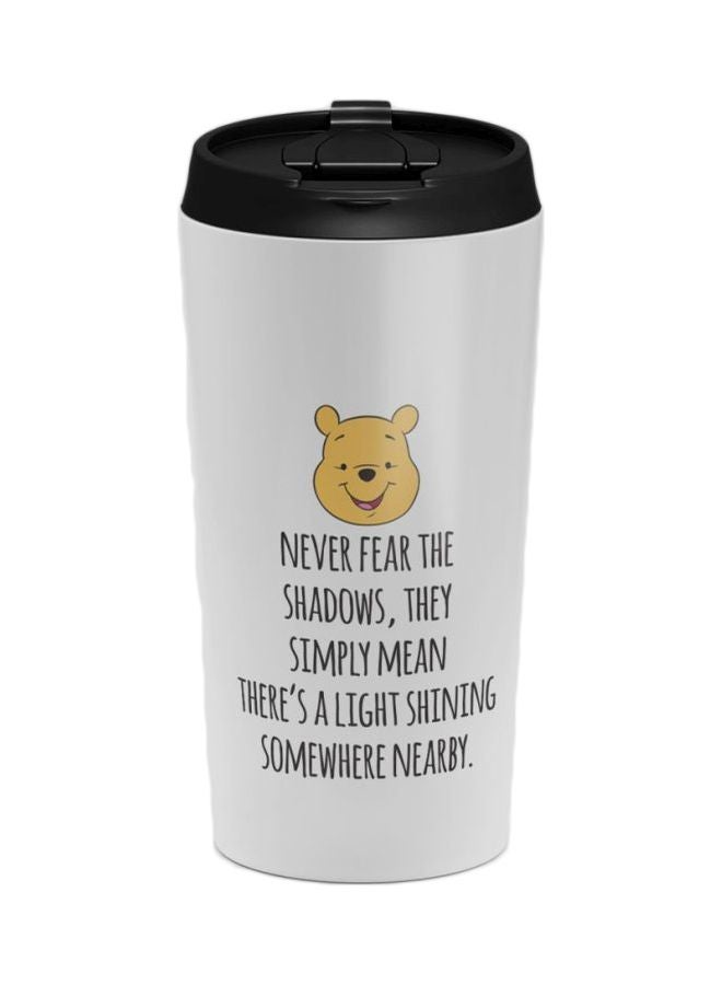 LOUD UNIVERSE Pooh Cartoon Motivation Quote Printed Stainless Steel Tumbler With Lid White/Black/Yellow 
