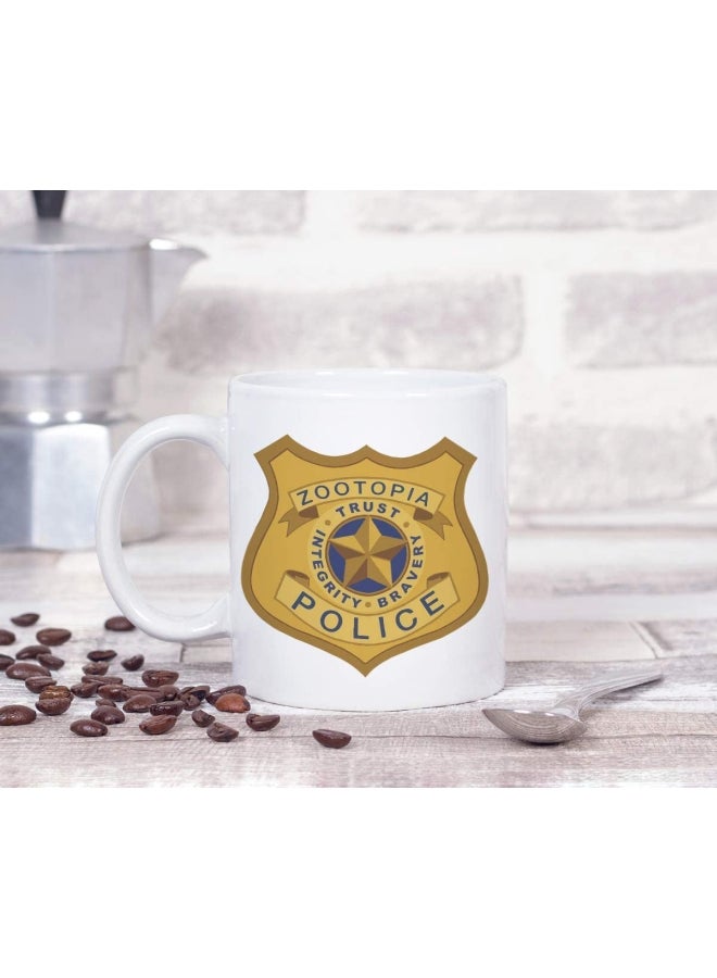 LOUD UNIVERSE Zootopia Police Department Printed Coffee Mug White/Yellow/Blue - Image 3